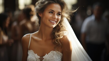 Naklejka premium Woman in white dress looking at camera