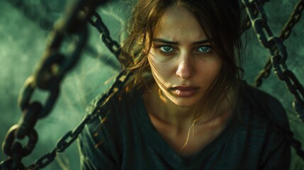 Intense Portrait of a Woman in Chains