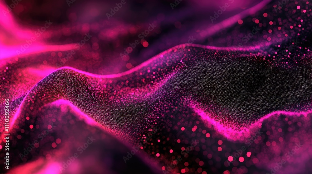 Poster a captivating display of deep magenta waves transitions to black, embellished with tiny reflective c
