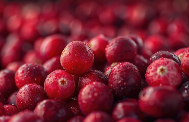 Fresh red cranberries close up