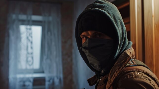 Masked man standing in a room
