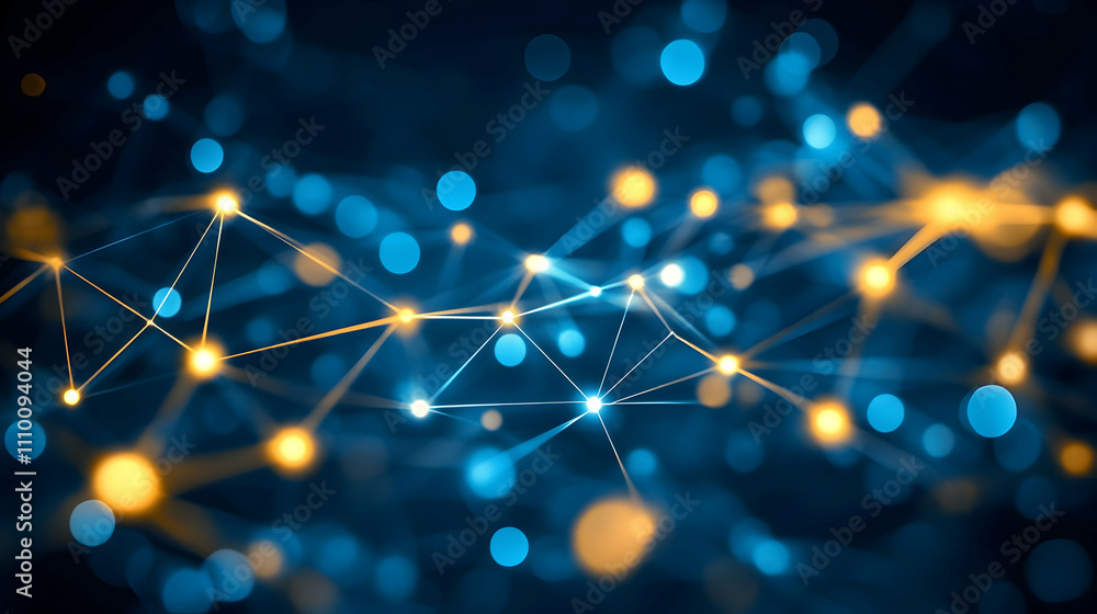 Poster abstract network connection, glowing nodes and lines, digital technology background.