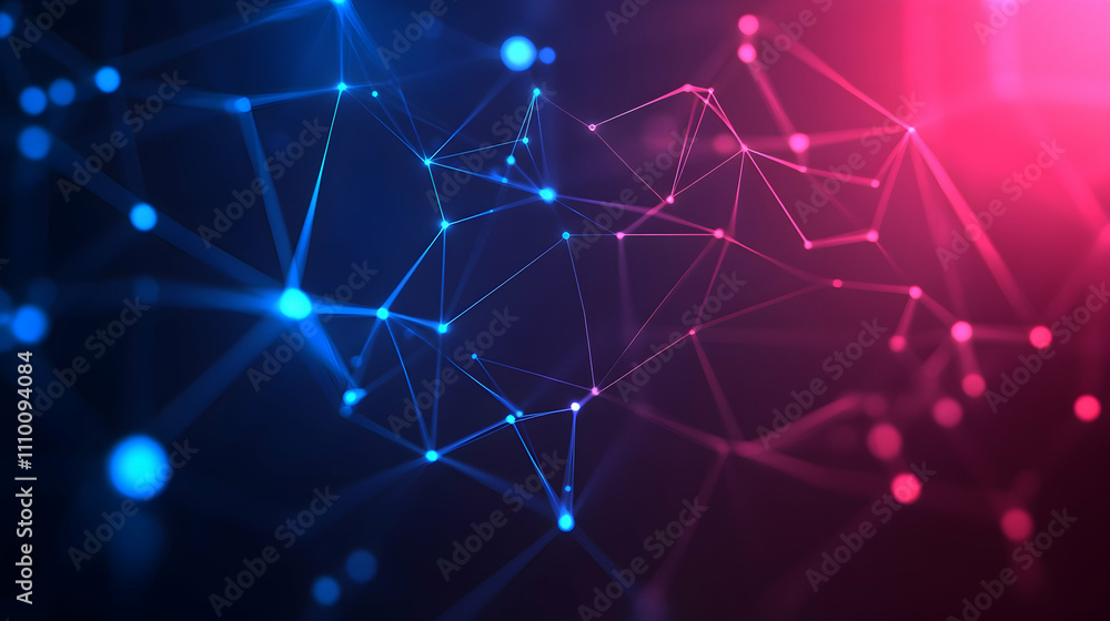 Poster abstract network connection, glowing nodes and lines.