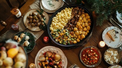 Fototapeta premium A festive table spread featuring various dishes for a celebratory meal.