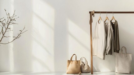 Sustainable Wardrobe Showcase Home Lifestyle Blog Minimalist Environment Neat Arrangement Concept for Eco-Friendly Fashion