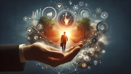 An inspirational coaching concept image showcasing a mentor giving personal growth and development advice, with a focus on career advancement, skill improvement, and achieving life goals.