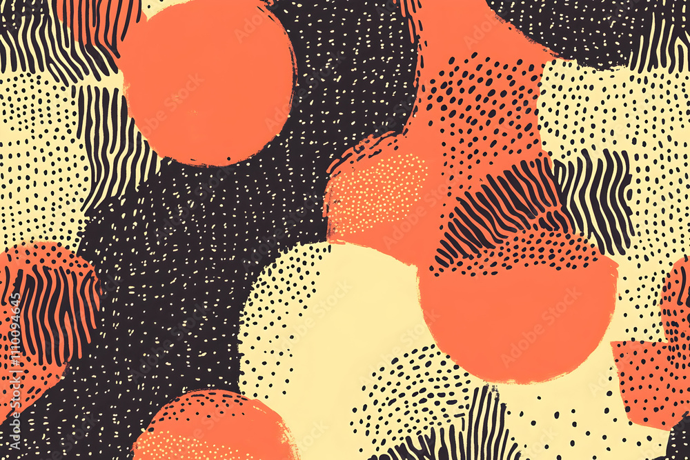 Poster abstract pattern featuring circles and lines in warm colors on a neutral background.