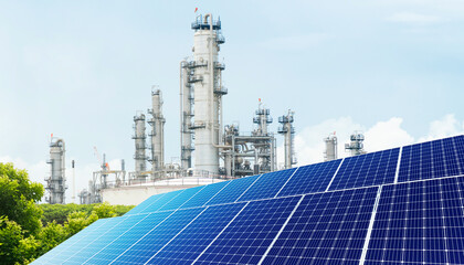 Solar panel- Renewable energy for Oil refinery plant from industry zone, large Oil and gas...