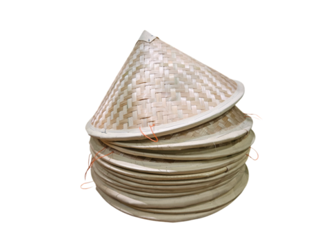 Traditional bamboo hats stacked together, representing the charm of local craftsmanship