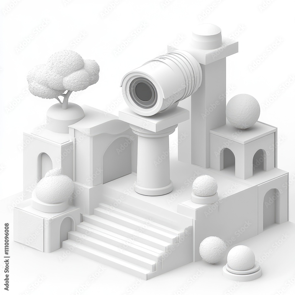 Aufkleber abstract white 3d model of camera on classical architecture.