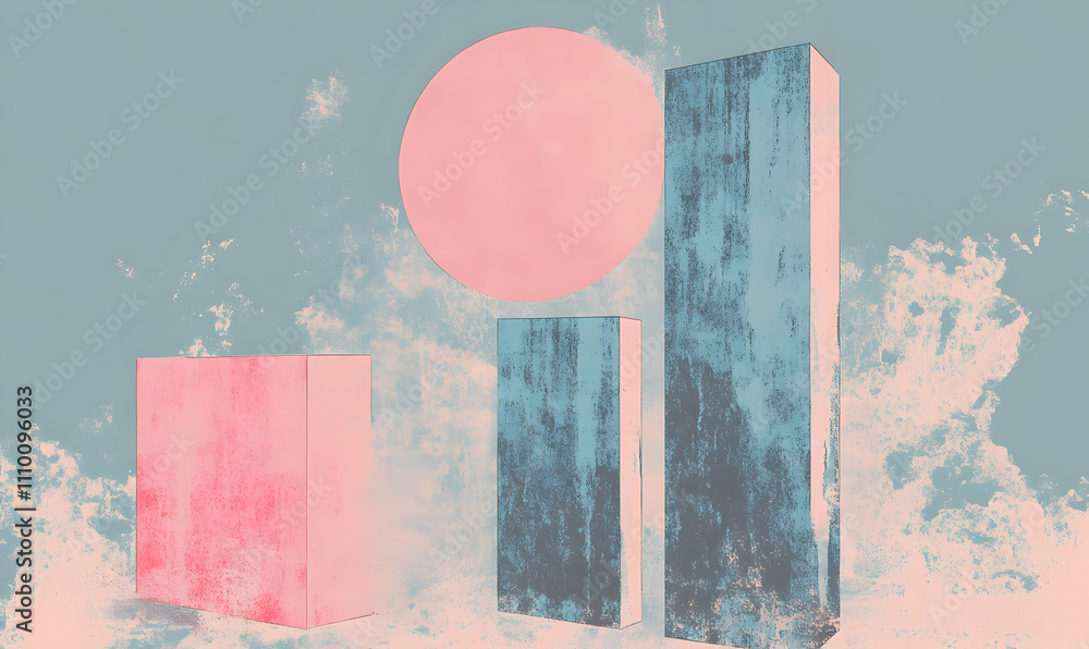 Poster abstract composition featuring geometric shapes in soft colors.