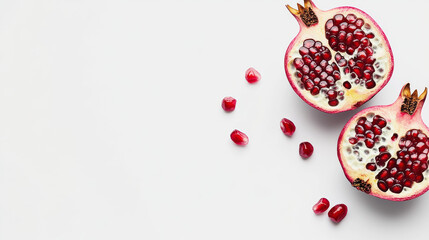 Fresh ripe pomegranate with cut in half isolated on white background.