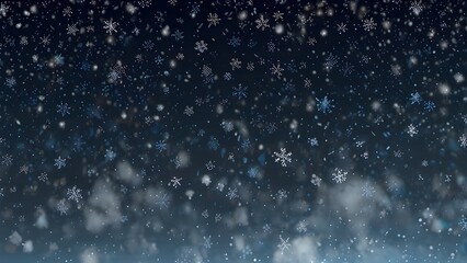Obraz premium Realistic falling snow with snowflakes and clouds. Winter transparent background for Christmas or New Year card. Frost storm effect, snowfall, ice. Vector Generative AI