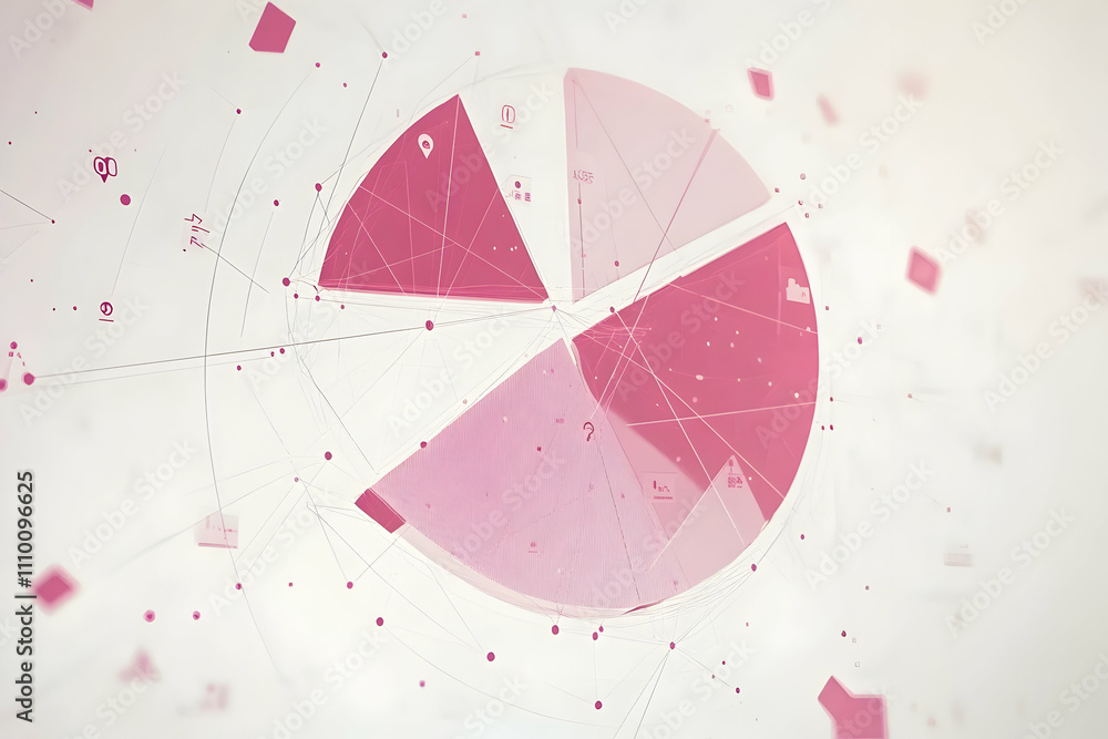 Poster abstract pink pie chart data visualization.