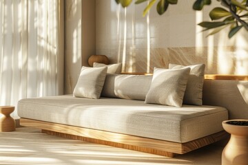 White sofa in a modern living room with natural light