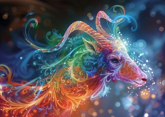 Colorful Capricorn zodiac sign on cosmic star background