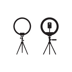 Obraz premium professional selfie photography tripodal ring light digital electronic gadget equipment tripod silhouette icon vector flat outline design