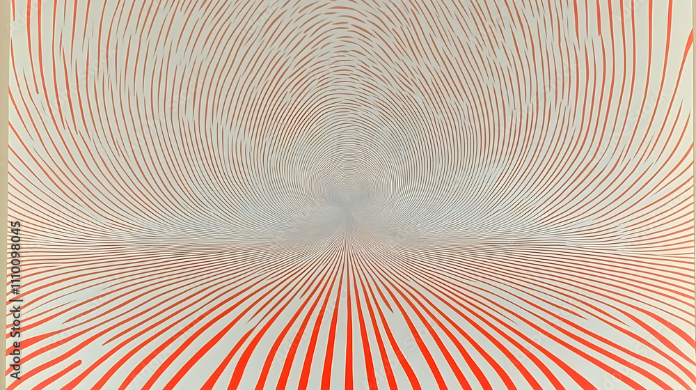 Poster abstract red and white lines converging to a light gray center, creating a tunnel-like effect.