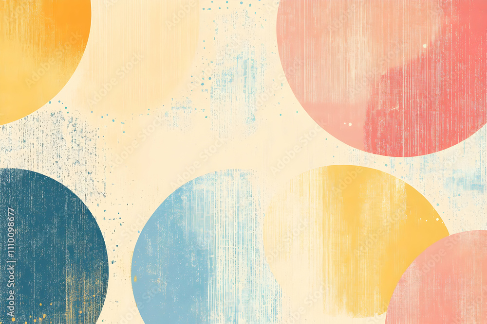 Poster abstract design featuring colorful circles on a textured background.