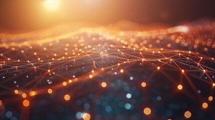 Obraz premium Abstract Network Connection with Glowing Nodes and Lines in Futuristic Digital Landscape