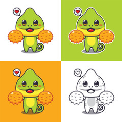 Obraz premium cute chameleon cheerleader cartoon drawing