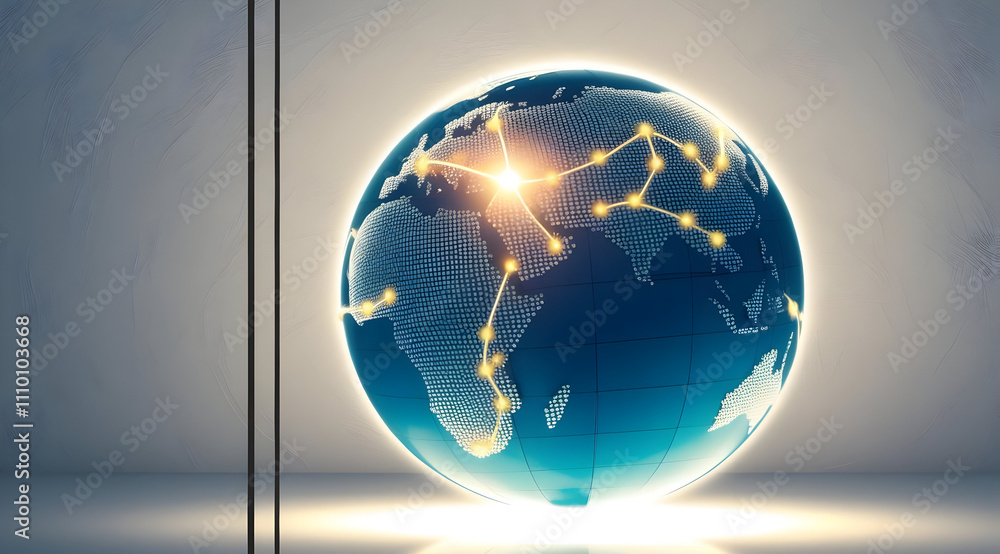 Poster a digitally rendered globe with glowing connections, symbolizing global networking and technology, s