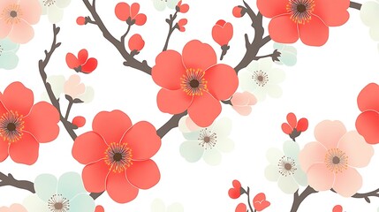 Elegant Floral Seamless Pattern  Peach Blossoms   Branches