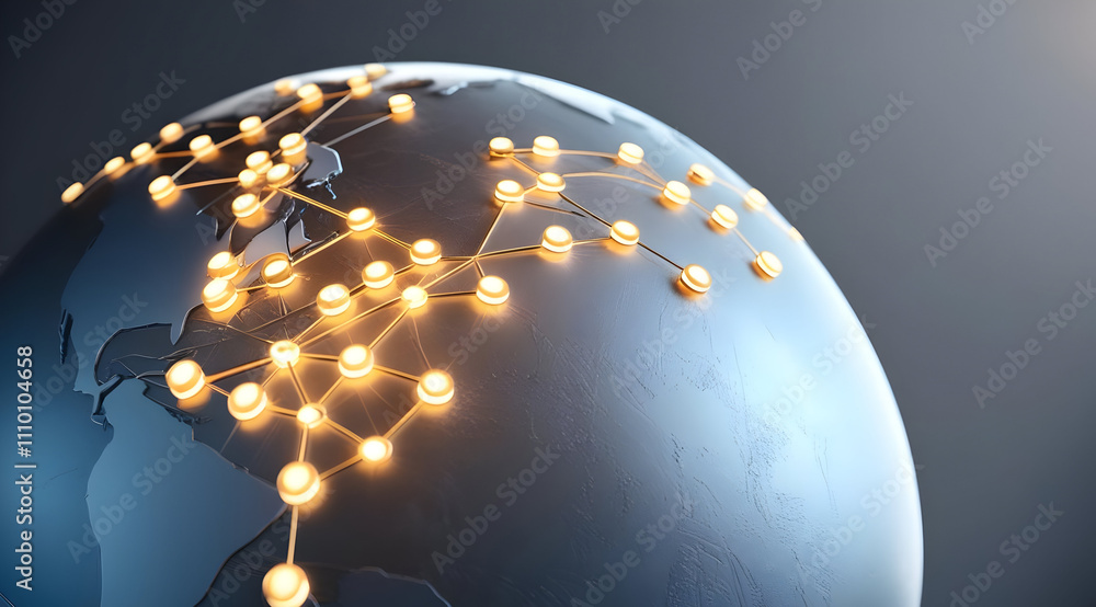 Aufkleber a glowing globe connected by network nodes, symbolizing global communication and technology.