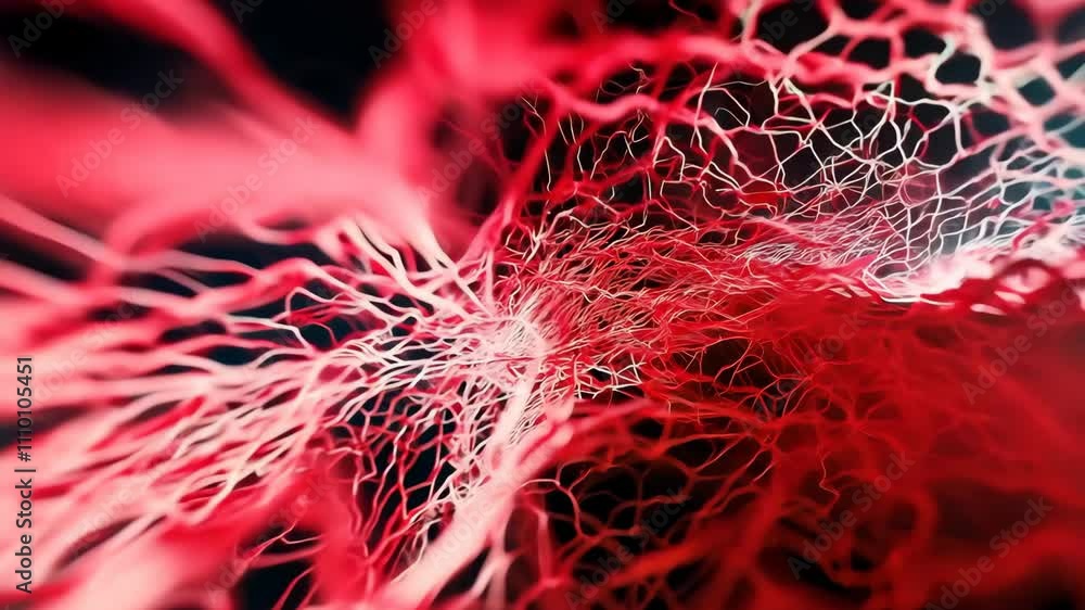 Poster close-up of intricate red cells showcasing detailed structures and textures, symbolizing biological 