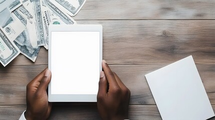Businessman leading an interactive discussion using a digital tablet to showcase innovative concepts