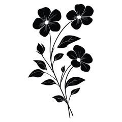 A black and white Silhouettes of blooming flowers set with white background