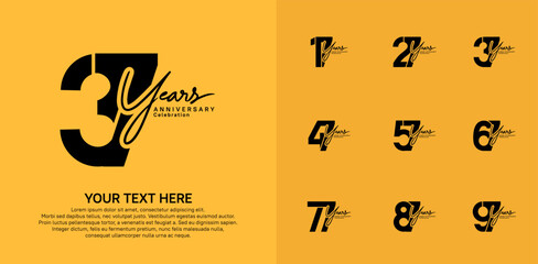 Anniversary logo set vector design, black color for celebration event