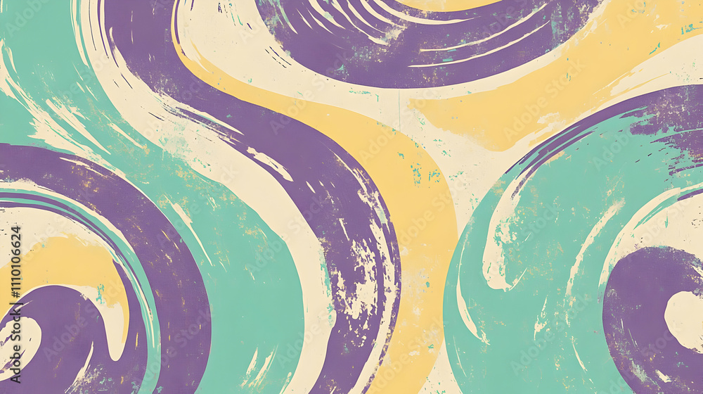 Poster abstract swirling patterns in pastel colors create a dynamic and artistic background.