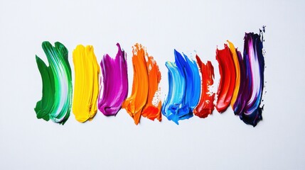 A dramatic depiction of a collection of vibrant, abstract paint strokes forming a harmonious composition on a white canvas