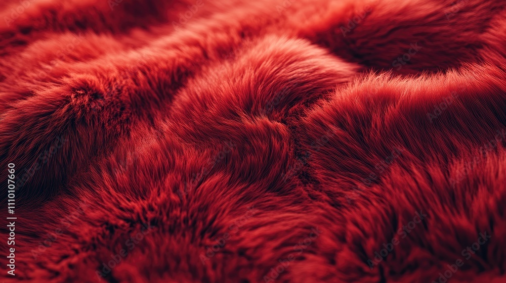 Poster a luxurious close-up shot of soft, deep red fur, highlighting its rich texture and plush, inviting a
