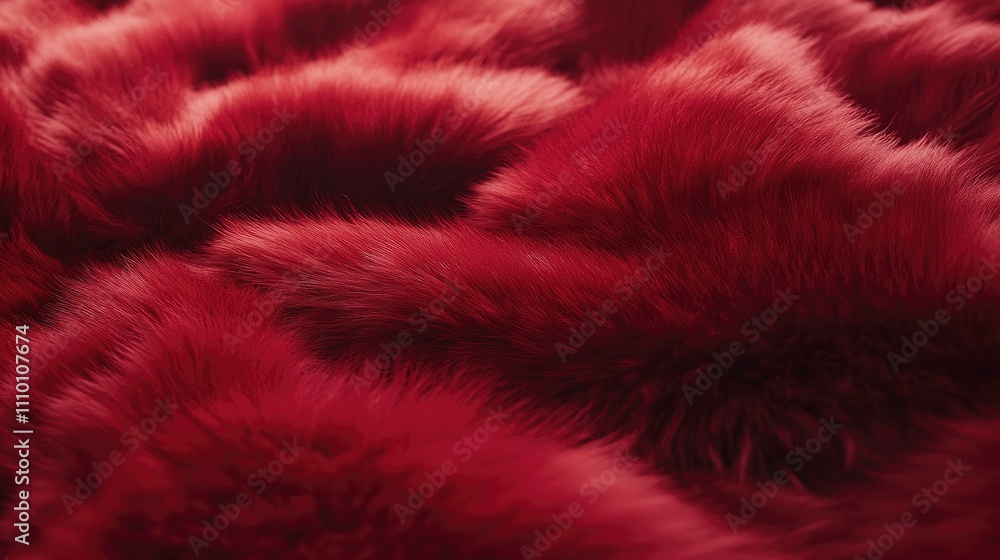 Poster a luxurious close-up shot of soft, deep red fur, highlighting its rich texture and plush, inviting a