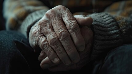 Fototapeta premium Elderly Hands Clasped Together Showing Age And Wrinkles