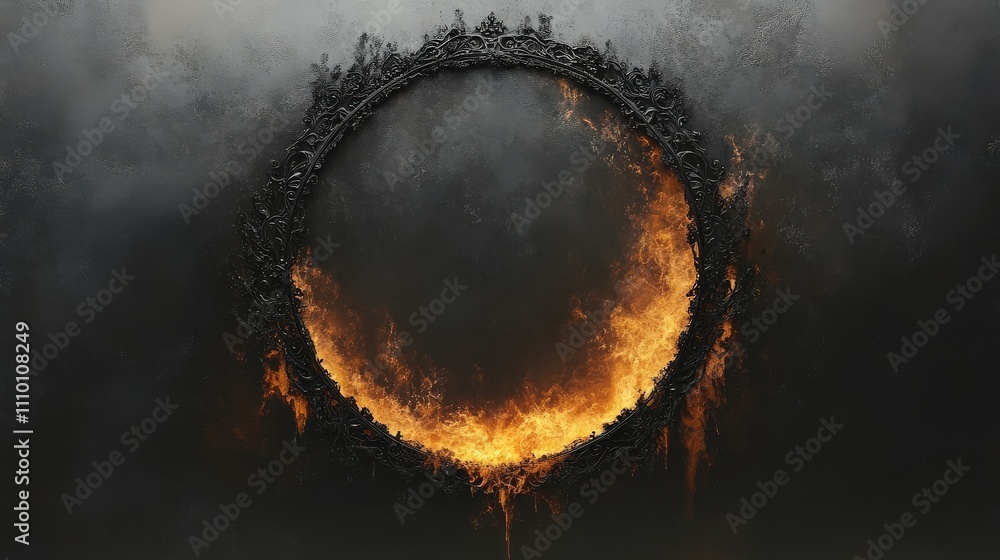 Poster a circular ornate gothic frame with intricate lace-like patterns, designed in bold flat style and is