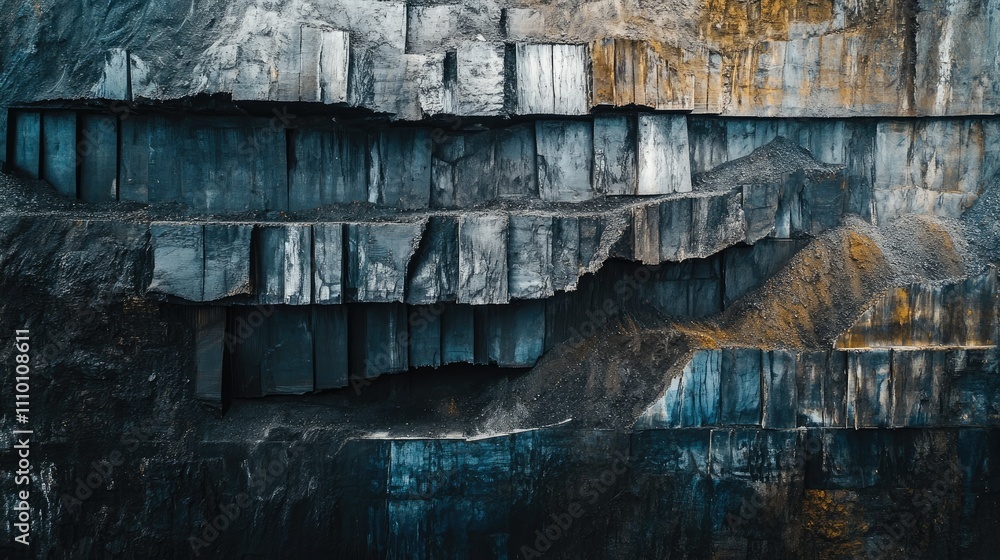 Aufkleber a sweeping aerial view of an open-pit coal mine, capturing the layers of excavation and the industri