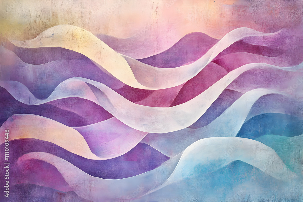 Poster abstract waves in soft colors create a serene, flowing visual experience.