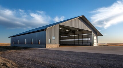 Obraz premium High-tech livestock barn designed with automated systems for efficient farming operations in rural locations