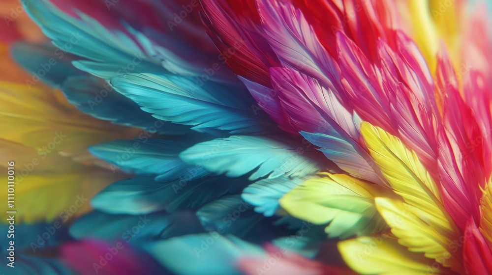 Aufkleber vivid burst of colorful feathers in soft focus, capturing a beautiful array of shades in an artistic