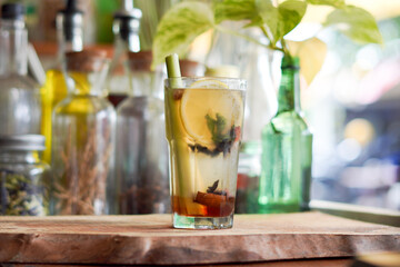 a Glass of Spices Herbal Drink Served on the Wooden Table
