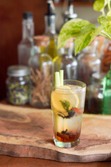 a Glass of Spices Herbal Drink Served on the Wooden Table