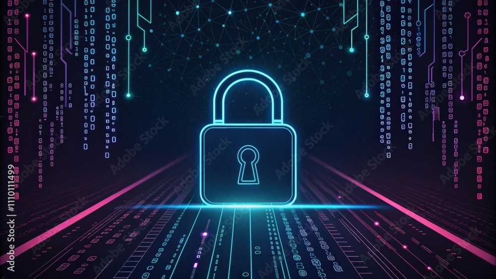 Poster lock with cyber security background
