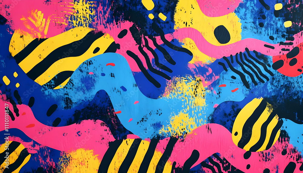 Poster a vibrant abstract design featuring colorful shapes and patterns.