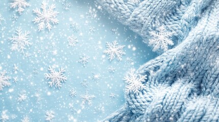 A soft sky-blue gradient background with gentle snowflakes and a cozy cable knit pattern, creating an inviting holiday card.