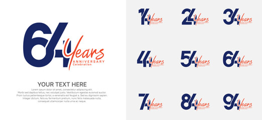 Anniversary logo set vector design, blue color for celebration event