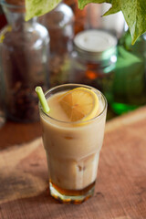 a Glass of Spices Herbal Drink Served on the Wooden Table