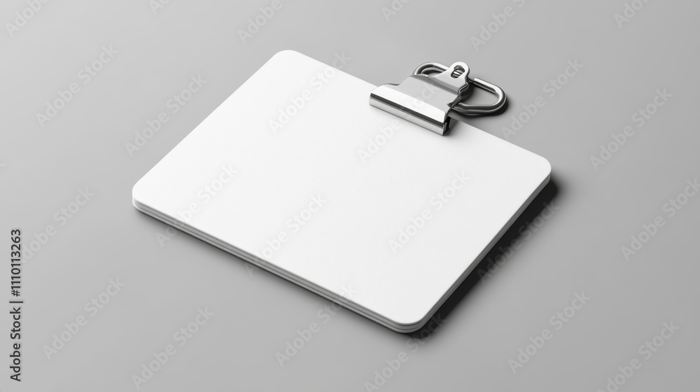Poster Mockup of white rectangular pin badge displaying back view with metallic clasp and smooth blank surface ready for customization. Realistic 3d vector brooch for visualizing logo or branding concept.